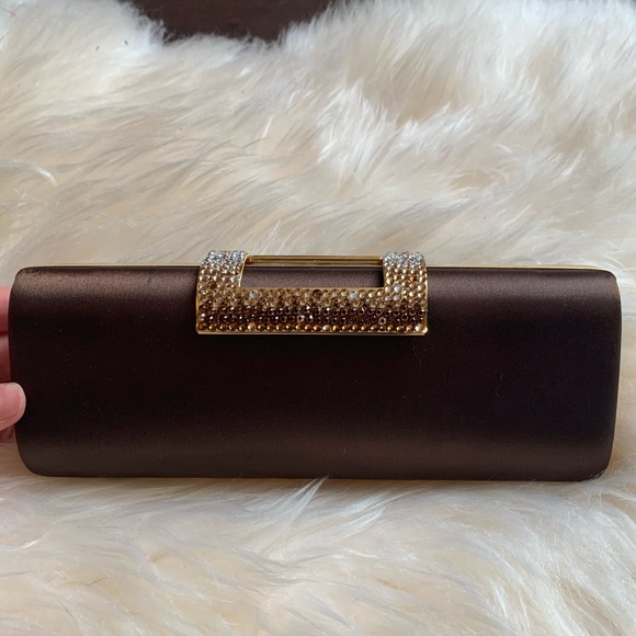 Sarina Brown Satin Clutch - Picture 7 of 10